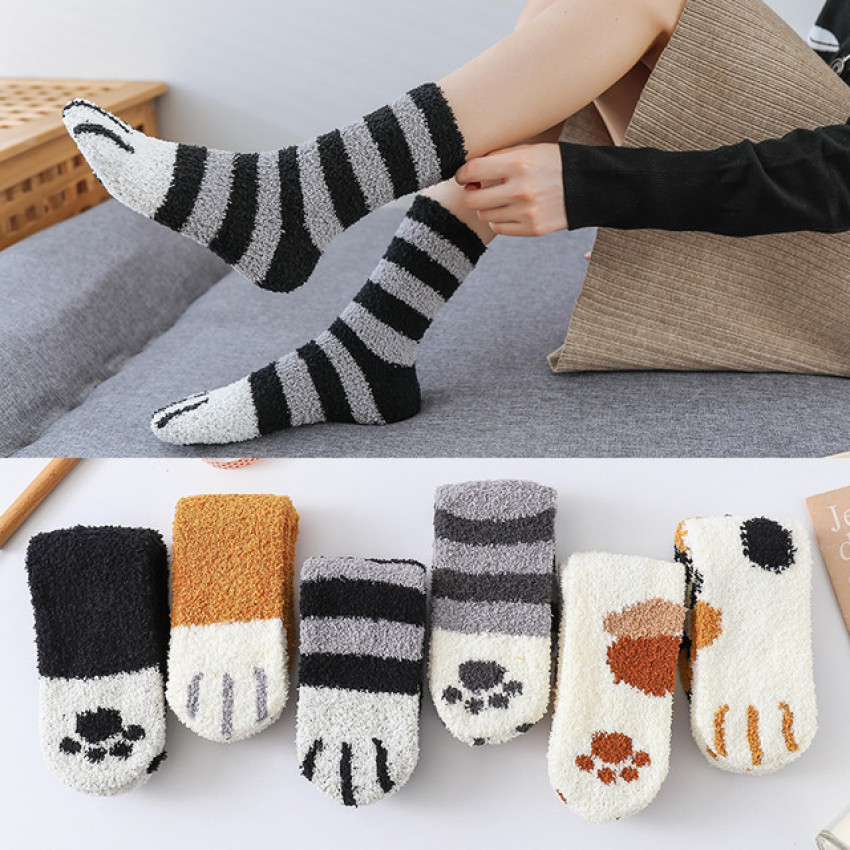 Winter cat claws cute thick warm sleep floor socks
