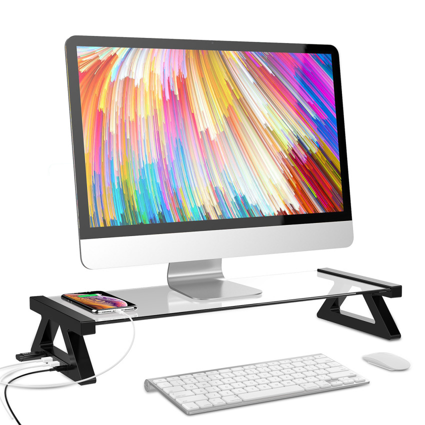 Multi Function Monitor Laptop Stand Tempered Glass Computer Desk Monitor Laptop Stand Tempered Glass