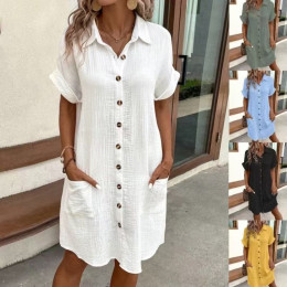Ladies solid color cotton and linen dress