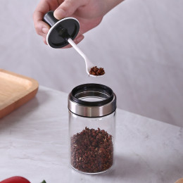 Transparent spice jar with spoon