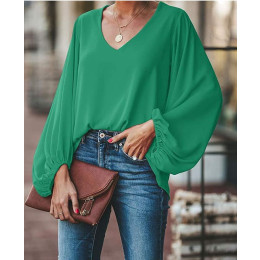 V Neck Balloon Sleeve Ladies Top