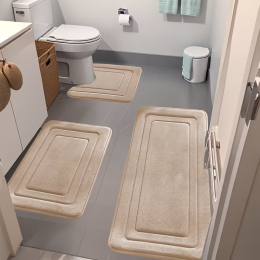 Bathroom Coral Fleece Absorbent Rectangular Anti-Slip Mat Set