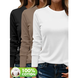 Women'S 100% Long Sleeve T-Shirts - Soft, Durable, Machine Washable, Casual & Stylish for All Seasons