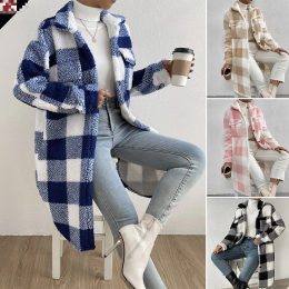 Women's Autumn/Winter Thickened Plaid Long Coat with Lapel