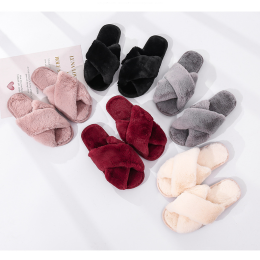 Autumn and winter indoor warm cross-fur slippers
