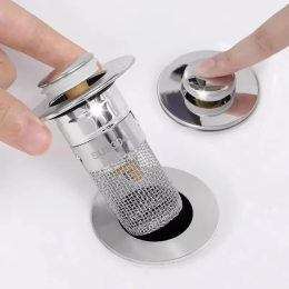 Stainless steel anti-odor plug drain sump push-button drain