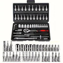 46-piece Auto Repair Tool Set with Sockets and Ratchet Wrenches