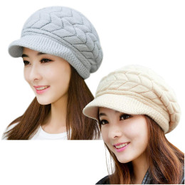2Pcs Winter women's knitted wool peaked hat
