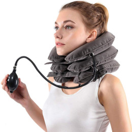 Inflatable cervical spine stretching traction device