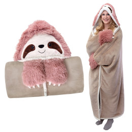 Cute Sloth Wearable Hooded Blanket Shirt