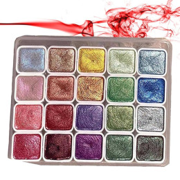 20 colors of pearlescent solid watercolor paint