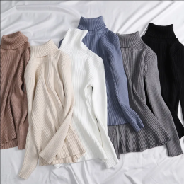 High turn solid color knitted sweater bottoming shirt