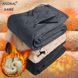 Men's plush thickened windproof warm cotton pants