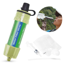 Portable water filter with straw