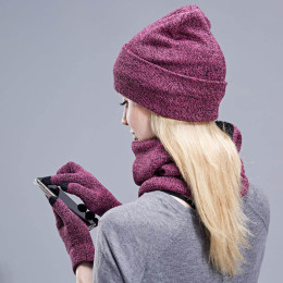 Hat, scarf, touch screen gloves three-piece set