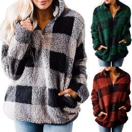 Plaid turtleneck plush sweatshirt