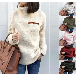 Fashionable zipper turtleneck warm women's top