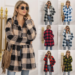 Plush plaid long coat