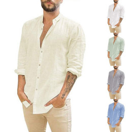 Men's solid color stand collar long sleeve shirt