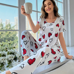Heart Printed Pajama Set Sleepwear