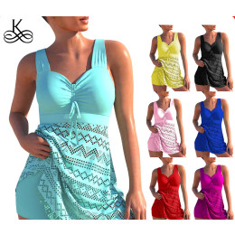 Backless belly-covering lace mesh swimsuit