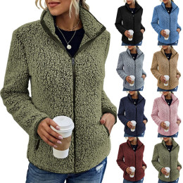 Women's Stand Collar Zippered Bubble Fleece Sweater