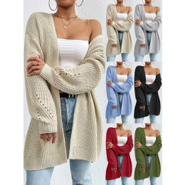 Women's mid-length knitted cardigan sweater