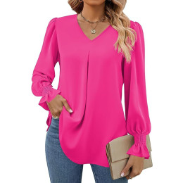 Chiffon V-neck pullover flared sleeve shirt