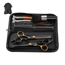 Black and gold hair cutting scissors set