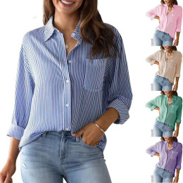 Striped loose casual long-sleeved shirt