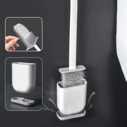 Wall-mounted silicone toilet brush