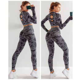 Women Yoga Sets Long Sleeve Shirt + Seamless Leggings Pants Camo Tracksuit Sports Wear Jogging Sportwear Sportd Suits