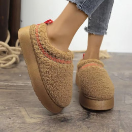 Plush flat warm cotton slippers