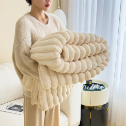 Super soft thick striped rabbit fur blanket