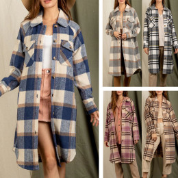 Fashion lapel long sleeve plaid jacket