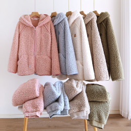 Plush Hooded Zipper Home Pajamas