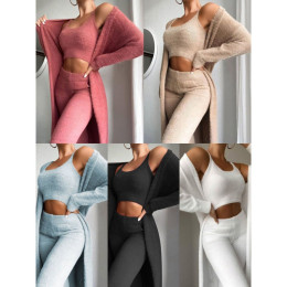 Women's Plush Short Vest Trousers Three-piece Set