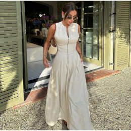 Sleeveless Spliced Zipper Maxi Dress