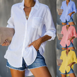 Long Sleeve V-Neck Solid Blouse with Pocket