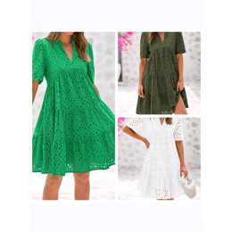 Beach Vacation V-Neck Hollow Lace Dress