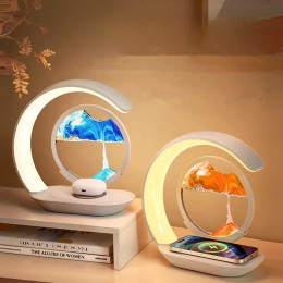 Creative quicksand painting mobile phone wireless charging desk lamp