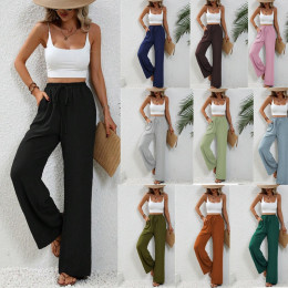 Women's all-match solid color floor-length wide-leg casual pants