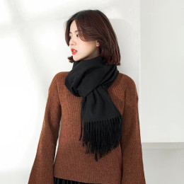 Winter solid color scarf warm tassel neck scarf