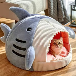 Winter warm semi-enclosed shark style pet nest