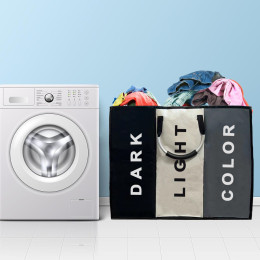 Foldable three-compartment portable dirty clothes basket