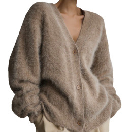 Knitted long-sleeved V-neck cardigan coat