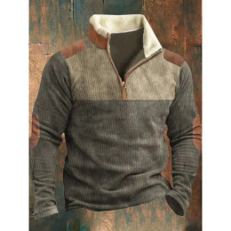 Men's long-sleeved half-zip casual top with fur collar