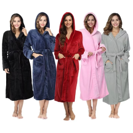 Solid Color Long Tie Hooded Robe