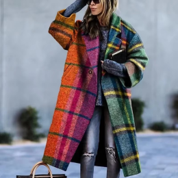 Colorblock Check Long Sleeve Lapel Jacket
