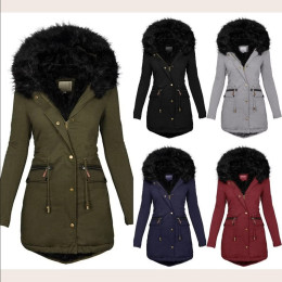 Fur collar hooded zipper cotton jacket